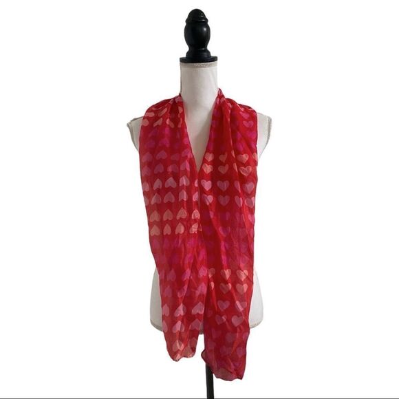 Valentine’s Day Ombré Multi Heart Print Fashion Scarf Red & Pink OSFM - Picture 2 of 4
